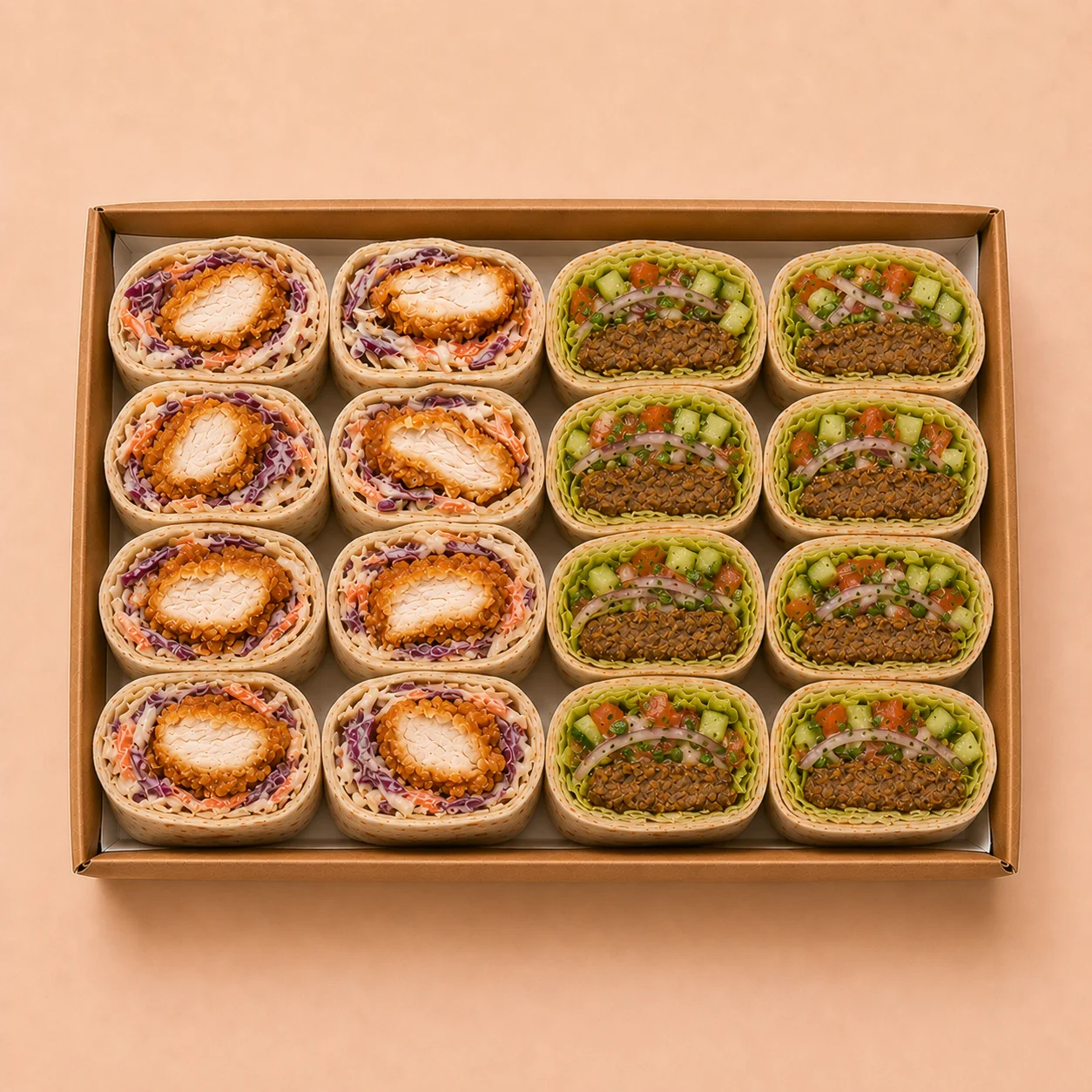 Crispy Chicken & Beef Kebab Half-Wrap Box – 16 Pieces