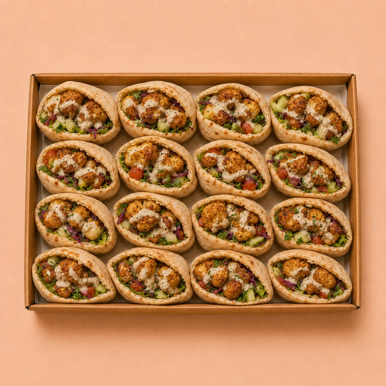 Cauliflower & Tahini Half-Pita Box – 16 Pieces