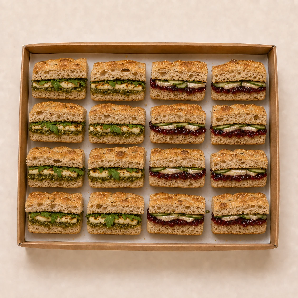 Halloumi Pesto & Camembert Cranberry Focaccia Platter — 16 Halves