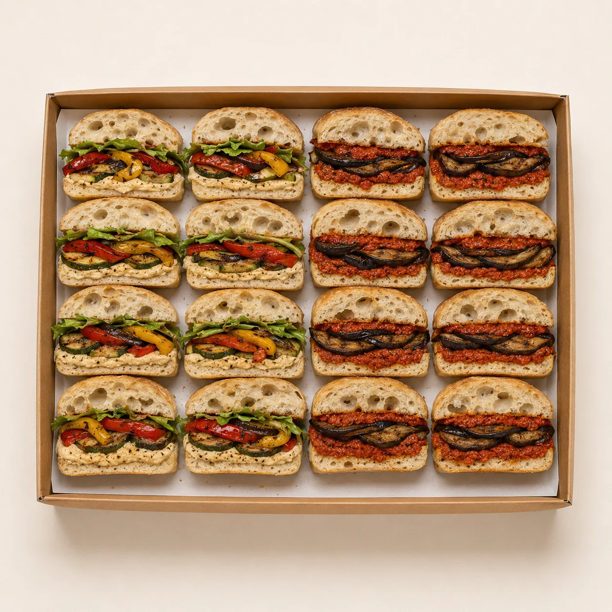 Hummus & Muhammara Focaccia Platter — 16 Halves