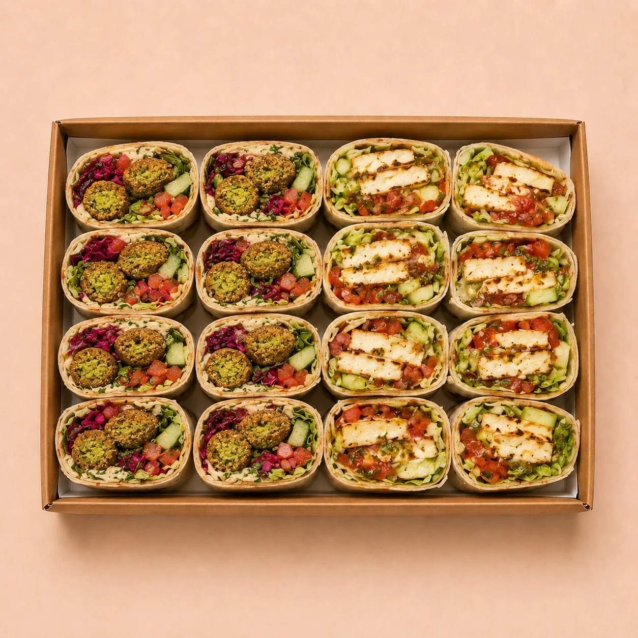 Falafel & Halloumi Half-Wrap Box — 16 Pieces