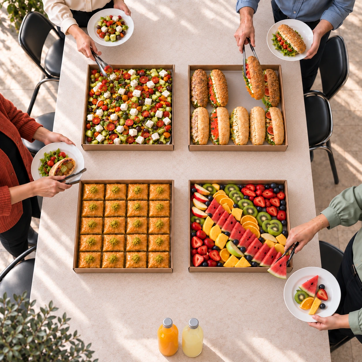 Mediterranean platters arranged for a shared meal